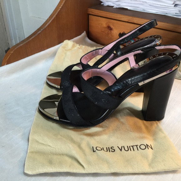 LOUIS VUITTON HEELS LEATHER SLINGBACK MONOGRAM 37 - Picture 3 of 12